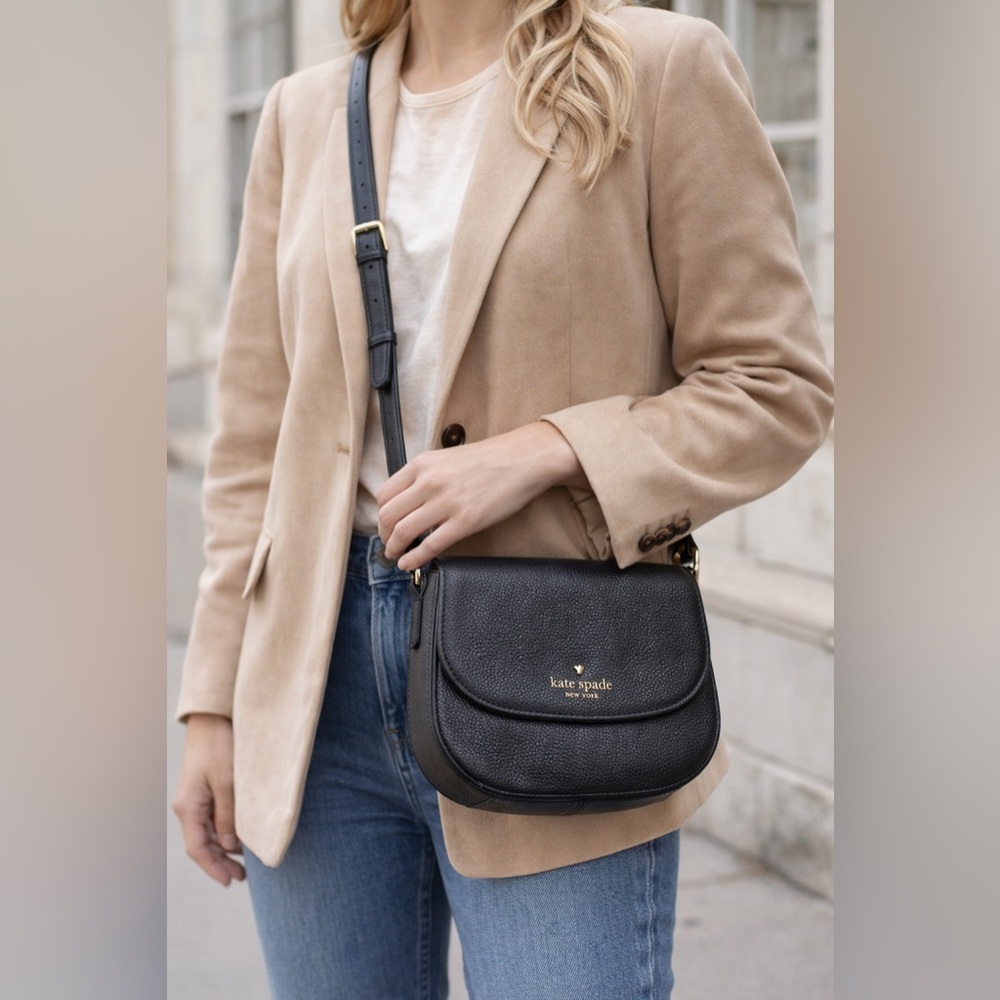 kate spade Black Pebbled Leather Crossbody Saddle Bag